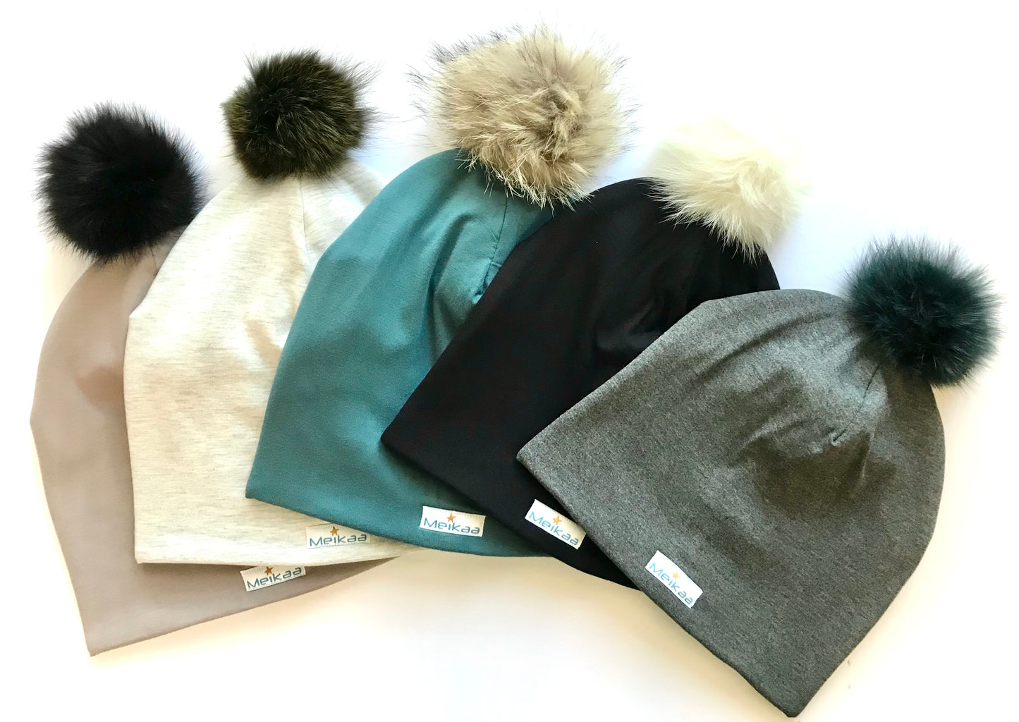 Classic colors Winter Bamboo Hat + recycled fur pompom