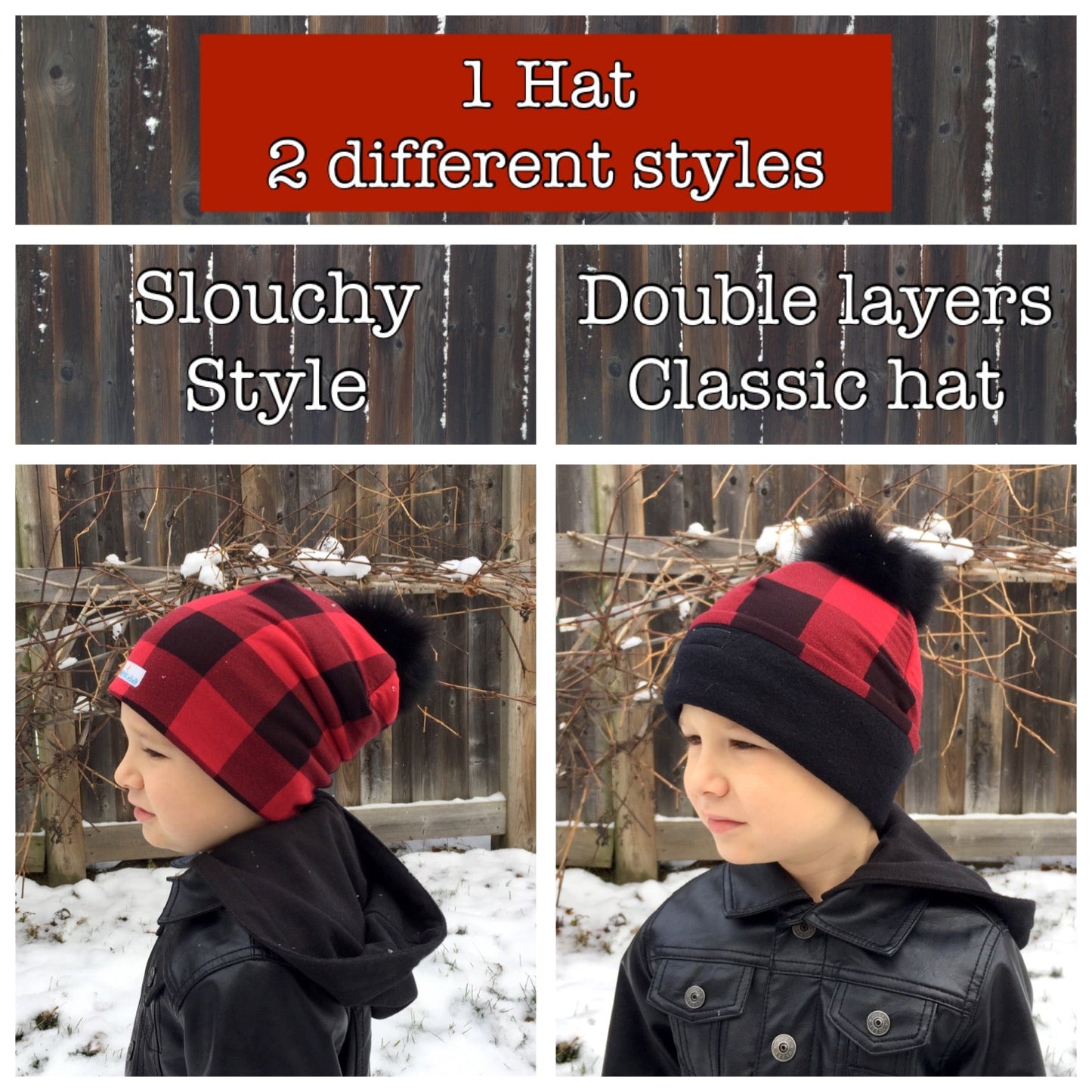 Tie Dye Winter Bamboo Hat + recycled fur pompom