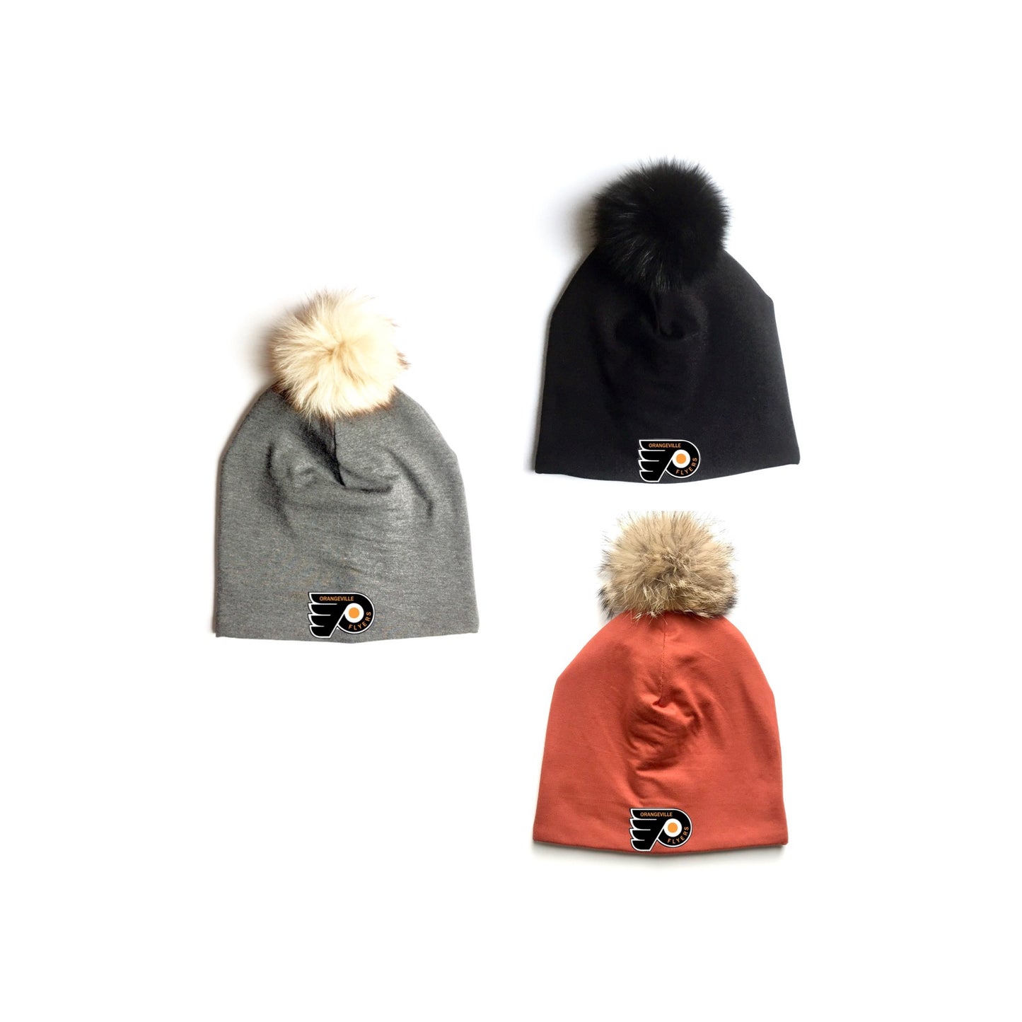 Orangeville Flyers Winter Bamboo Hats with recycled fur pompom