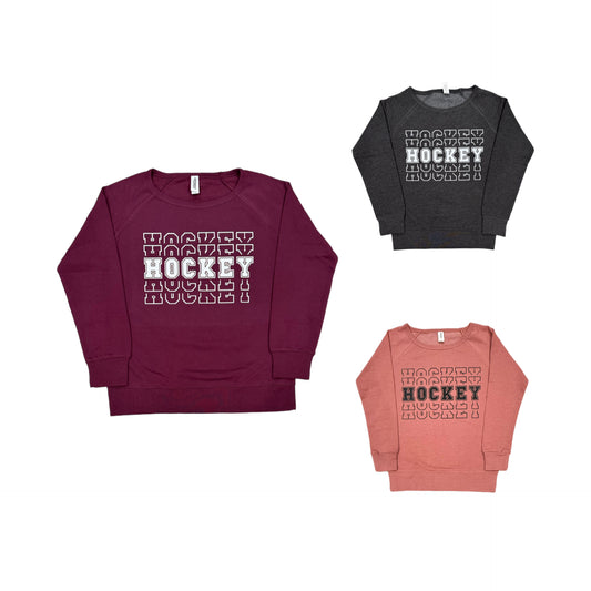 LADIES SIZES - HOCKEY HOCKEY HOCKEY - LIGHTWEIGHT CREW NECK SWEATSHIRT