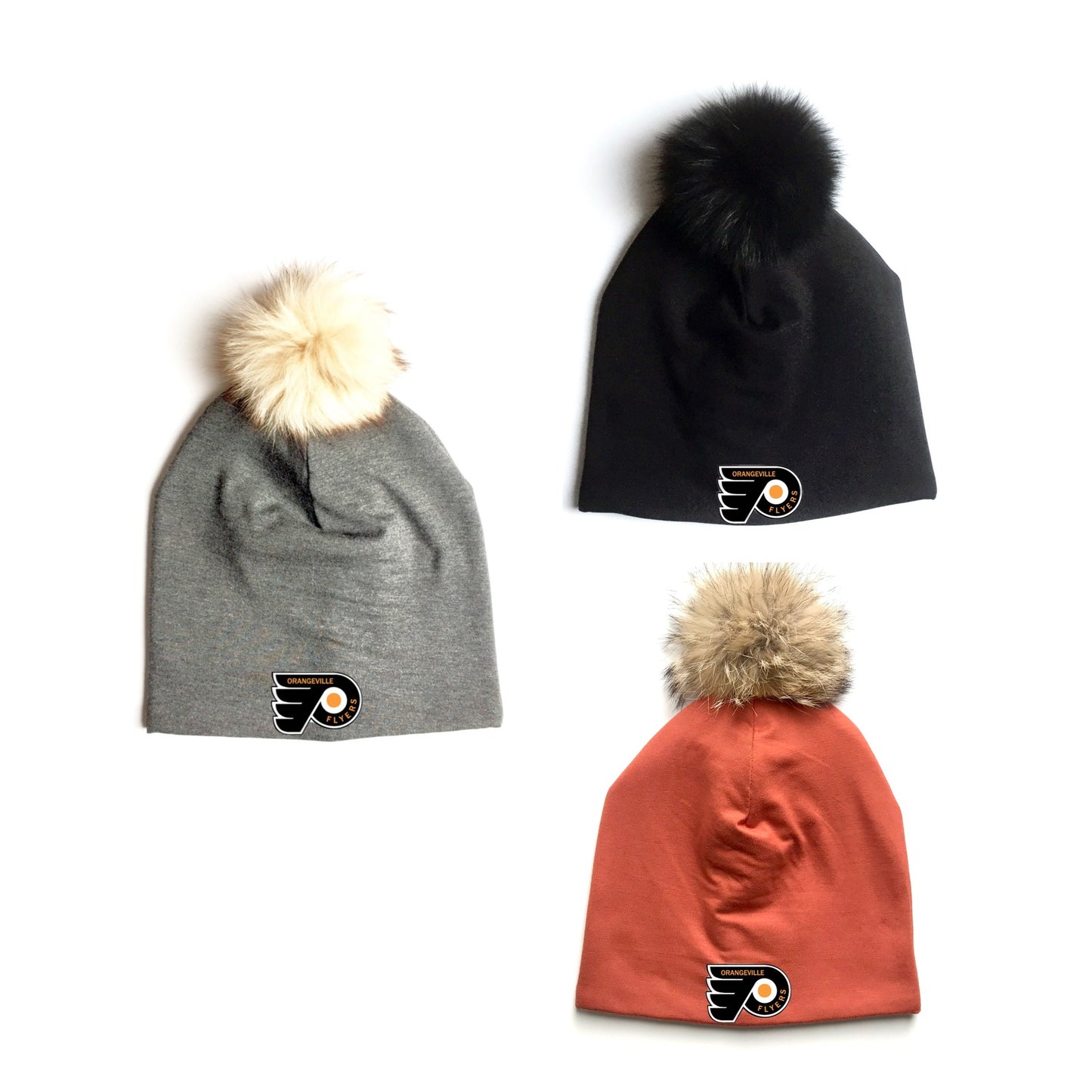 Orangeville Flyers Winter Bamboo Hats with recycled fur pompom