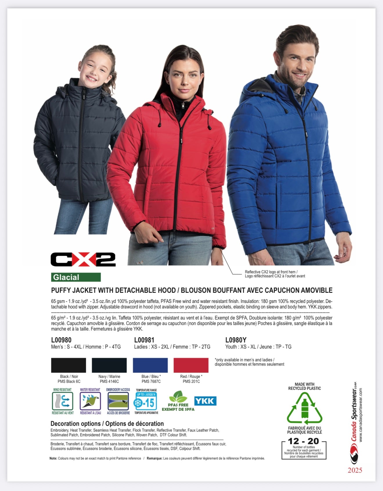 Dufferin Ducks embroidered Puffy Jacket with Detachable Hood (Men, Youth and Ladies sizes)