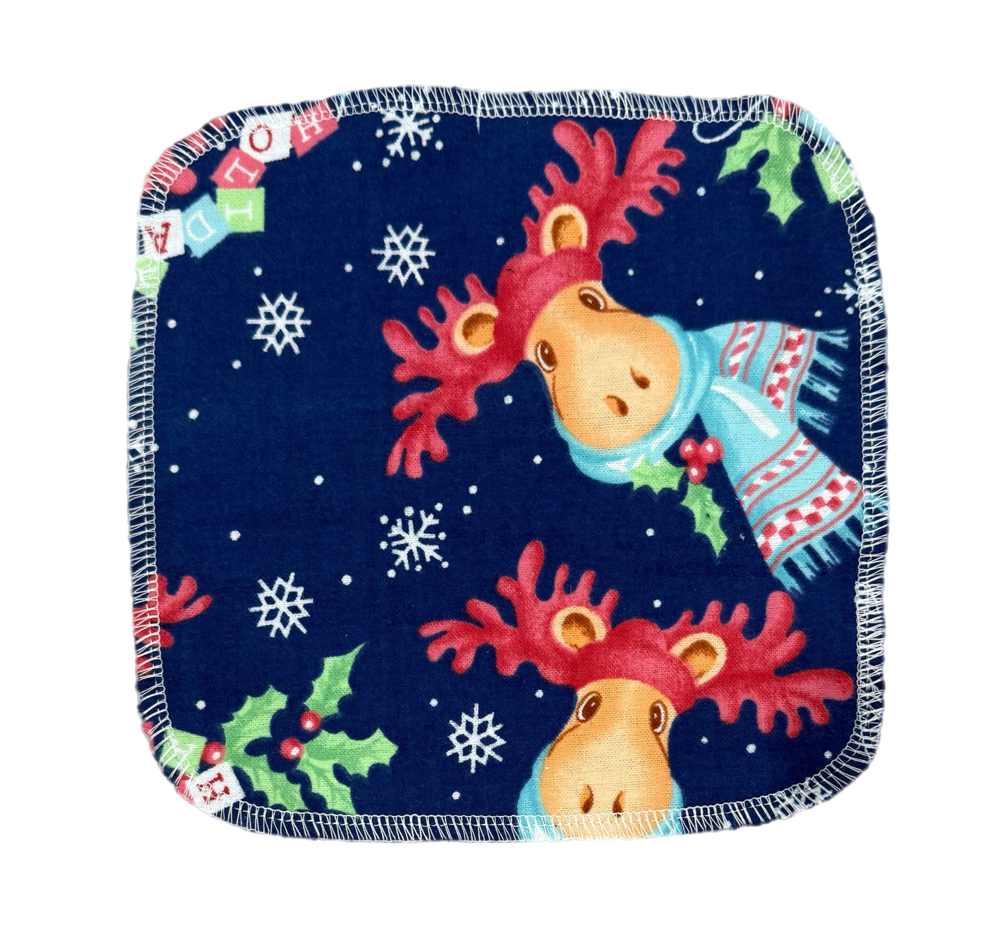 Christmas Moose - Reusable Cloth wipes 1 layer, reusable napkins