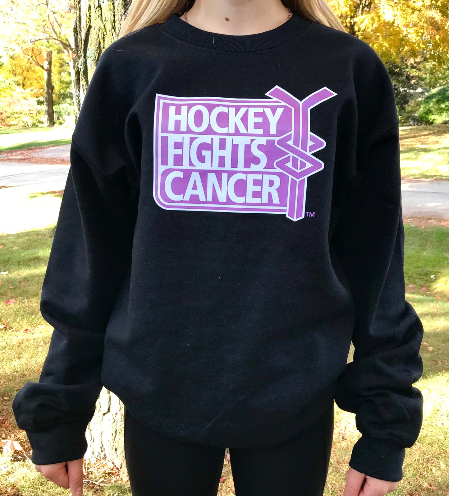 All sizes Crewneck Hockey fights Cancer