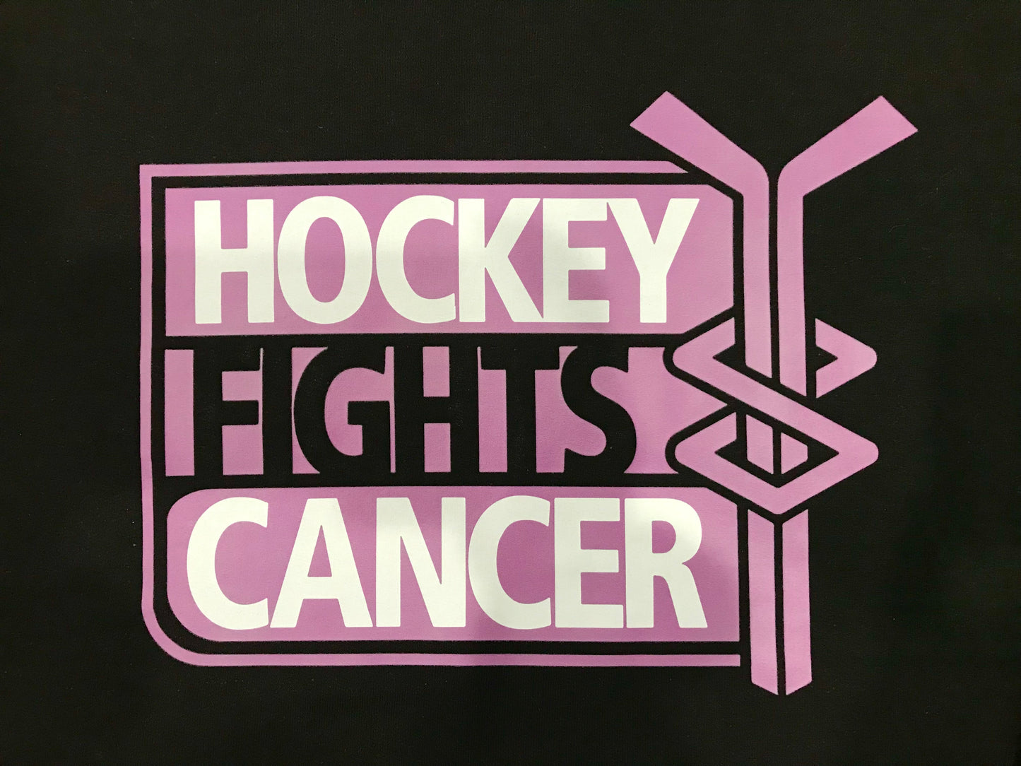 All sizes Black Crewneck Hockey fights Cancer