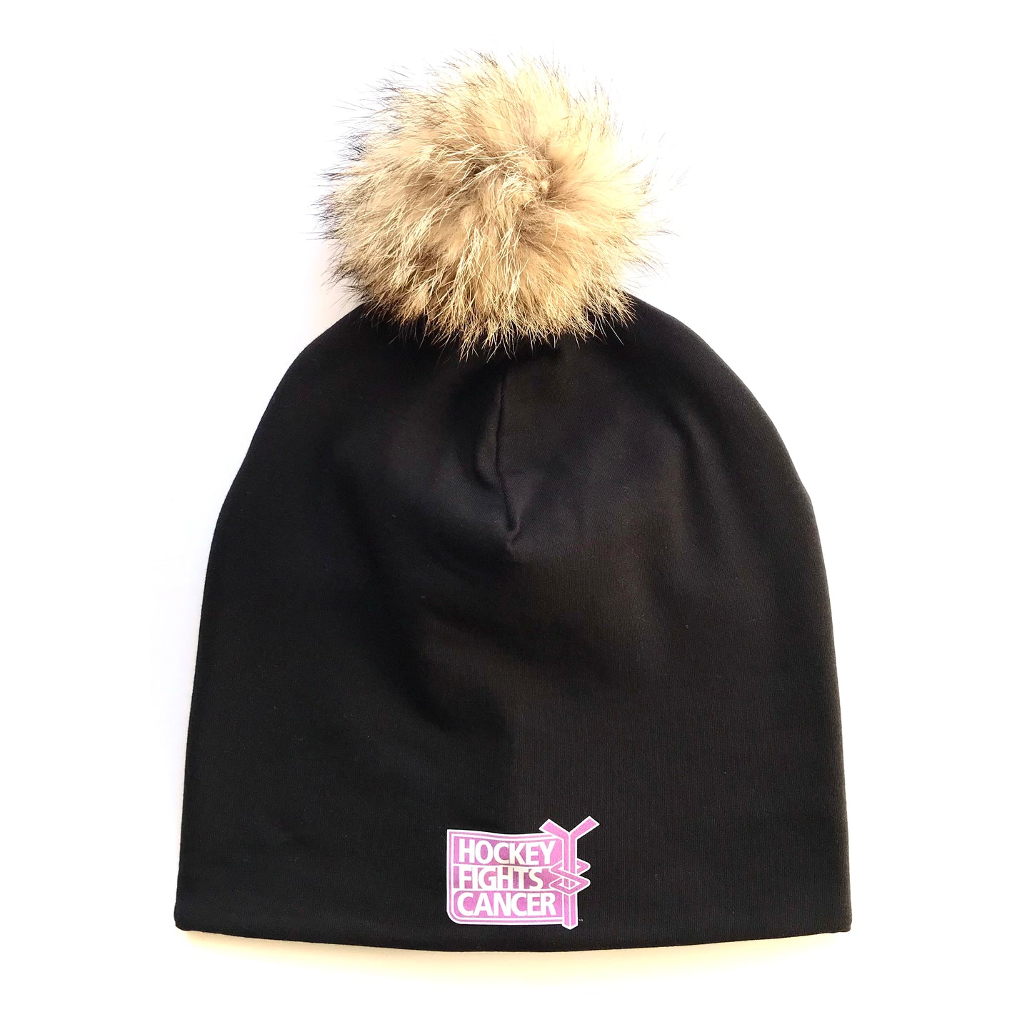 Winter Bamboo Hat + recycled fur pompom - Hockey fights Cancer