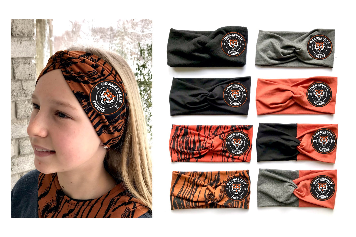 NEW LOGO - Orangeville tigers Large Twist bamboo headband