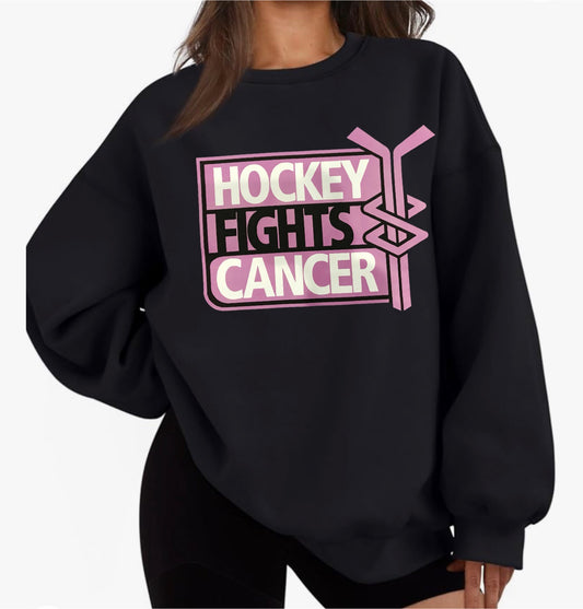 High quality Adult sizes Black Crewneck Hockey fights Cancer