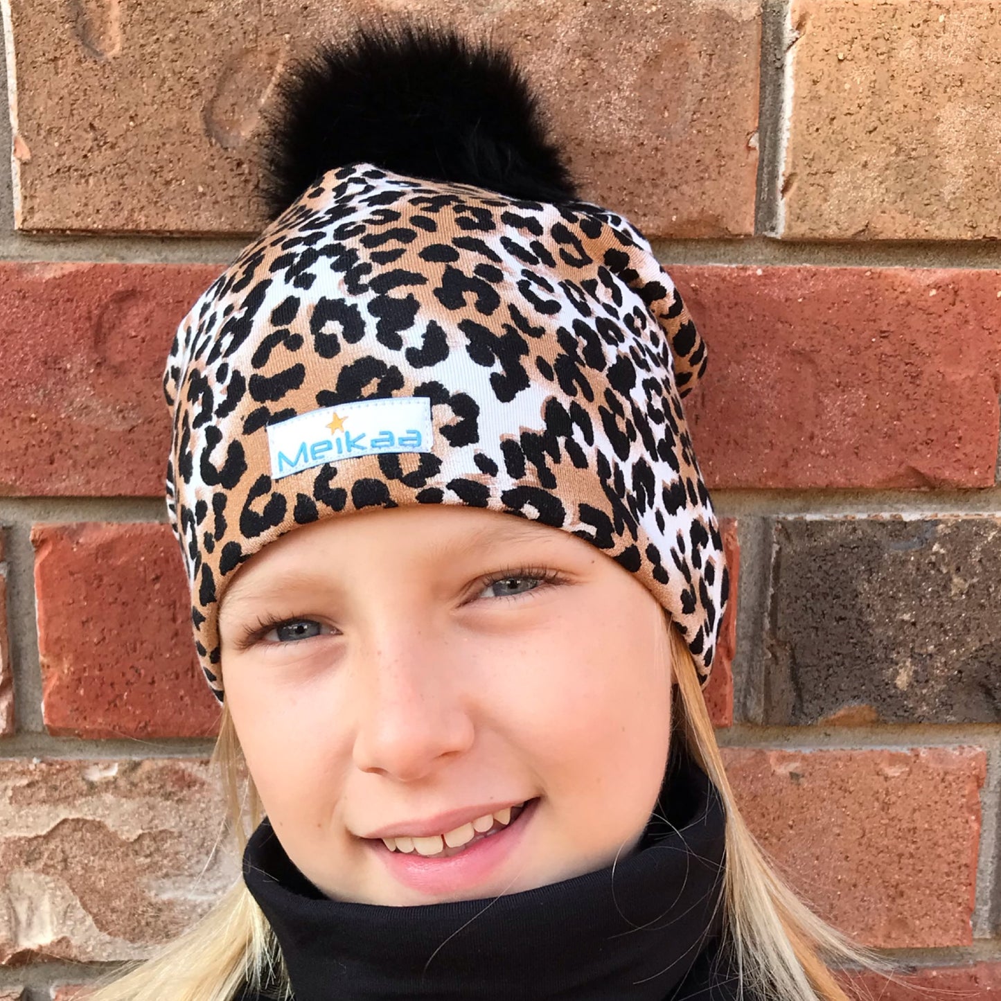 Leopard Winter Bamboo Hat + recycled fur pompom