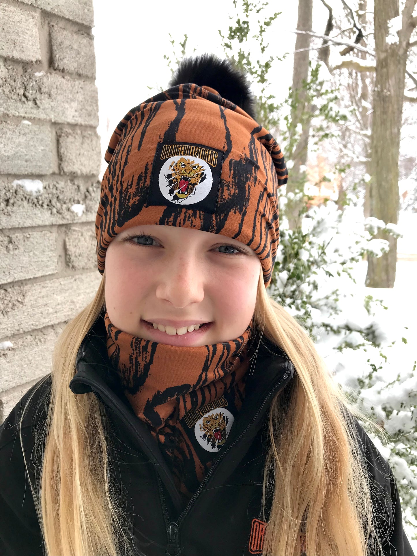 Orangeville Tigers Winter Bamboo Hats with recycled fur pompom